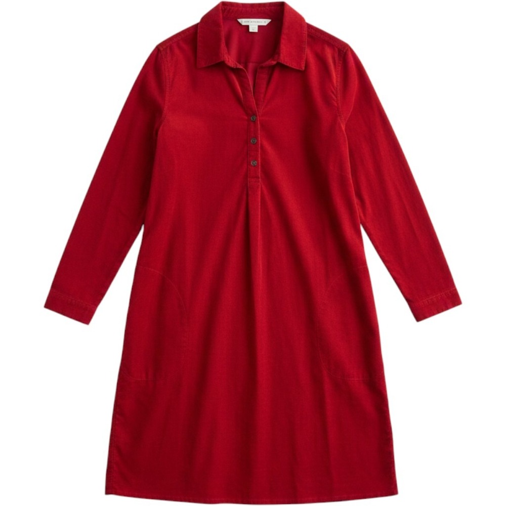 Coldwater Creek Red Corduroy Shirt Dress Petite Small PS Long Sleeve Pockets